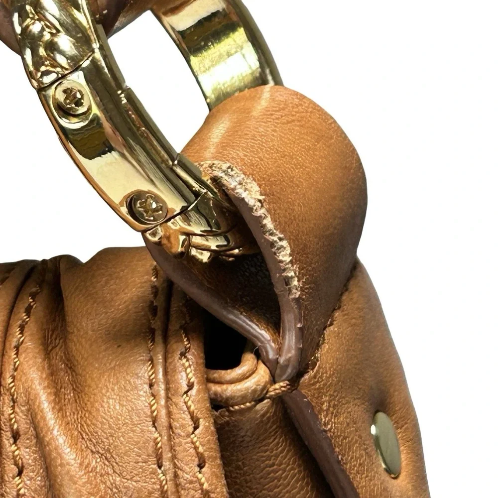 Betsey Johnson Hobo Satchel Bag Purse Softsided Boho Slouchy Studded Light Brown
